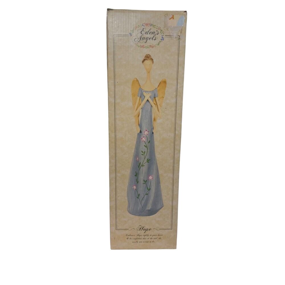 Edens Angels Hope Angel Figurine Blue Floral Folk Art Original Box Tag